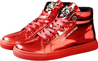 ZHOUPULP Mens High Top Gothic Sneakers Glossy PU Platform Skate Shoes Punk Casual Walking Shoes