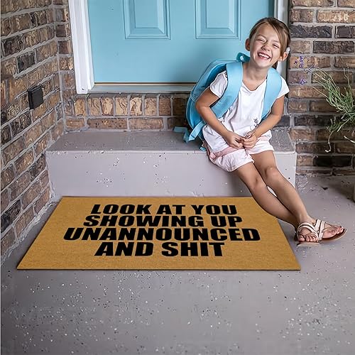 Miniatura 2 de Jec&Smis Felpudo con texto en inglés Look at You Showing Up Unannounced and Shit, tapete de bienvenida para puerta delantera, interior y exterior,
