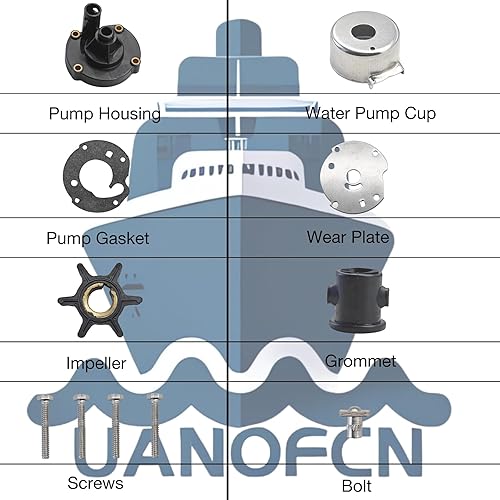 Miniatura 11 de 393630 Kit de impulsor de bomba de agua Sustituye Johnson Evinrude OMC 20 25 30 35 HP Motores fueraborda 393509 391636 Sierra 18-3382