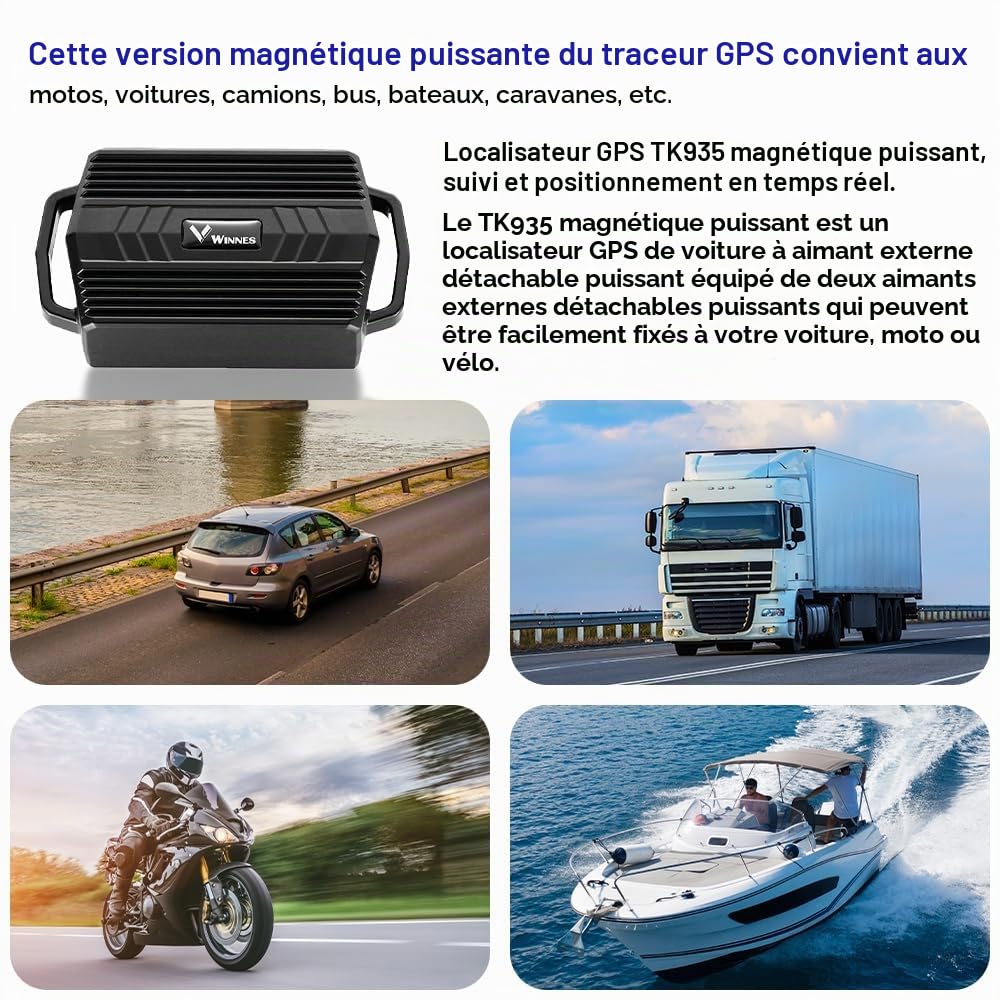 Traceur GPS Voiture Winnes Tracker Magnétique Suivi en Temps réel Localisateur avec 3000mah Batterie Rechargeable