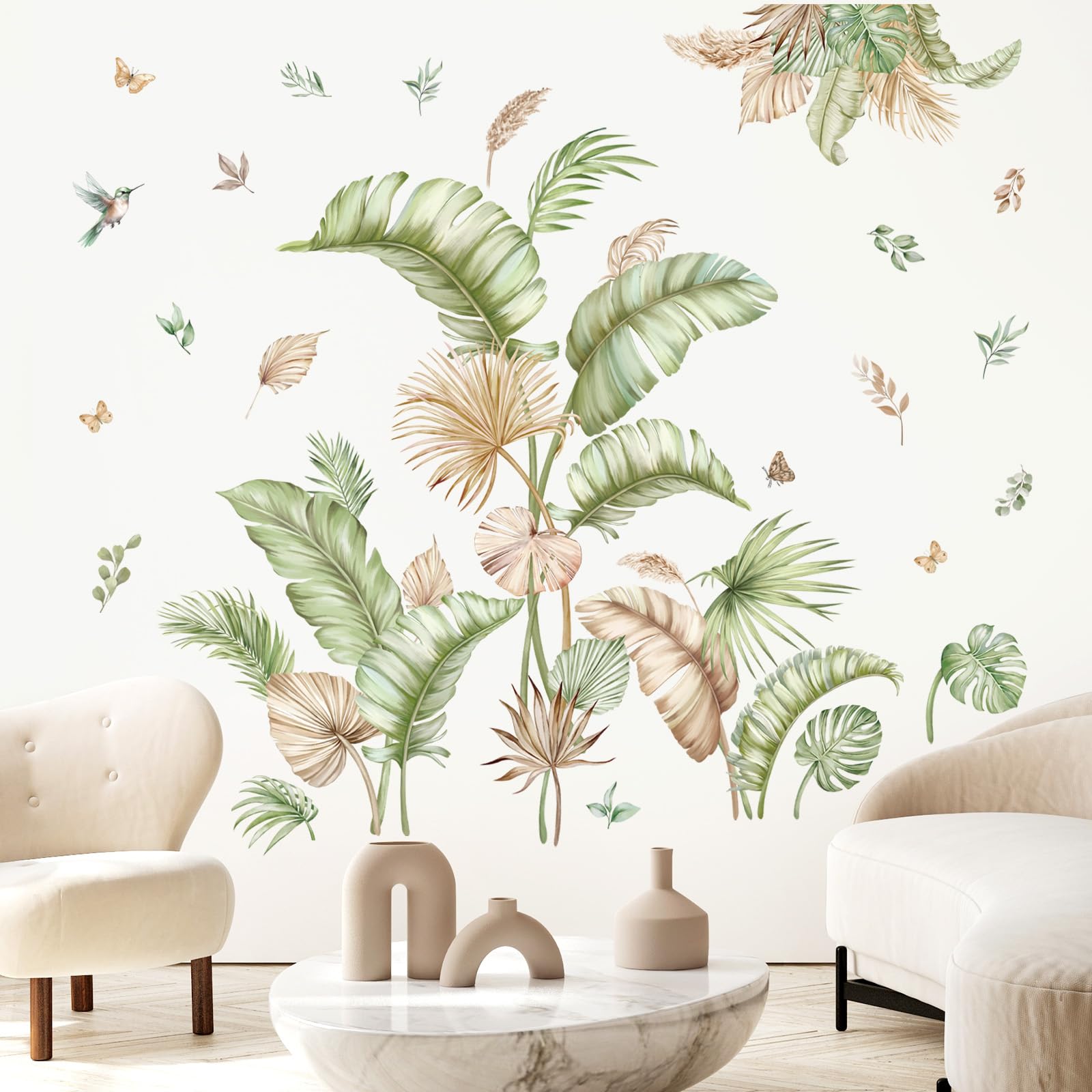decalmile Pegatinas de Pared Boho Palmera Hojas Vinilos Decorativos Hojas Verde Plantas Tropicales Adhesivos Pared Habitación Dormitorio Salón