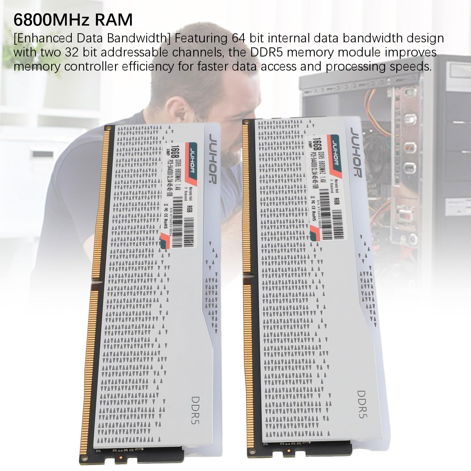 LICAEVEY DDR5 RAM 32 GB 6800 MHz PC5 54400U, CL34 45 45 108 Kit di Memoria RGB con XMP3.0 EXPO Overclocking ECC, per Computer Desktop