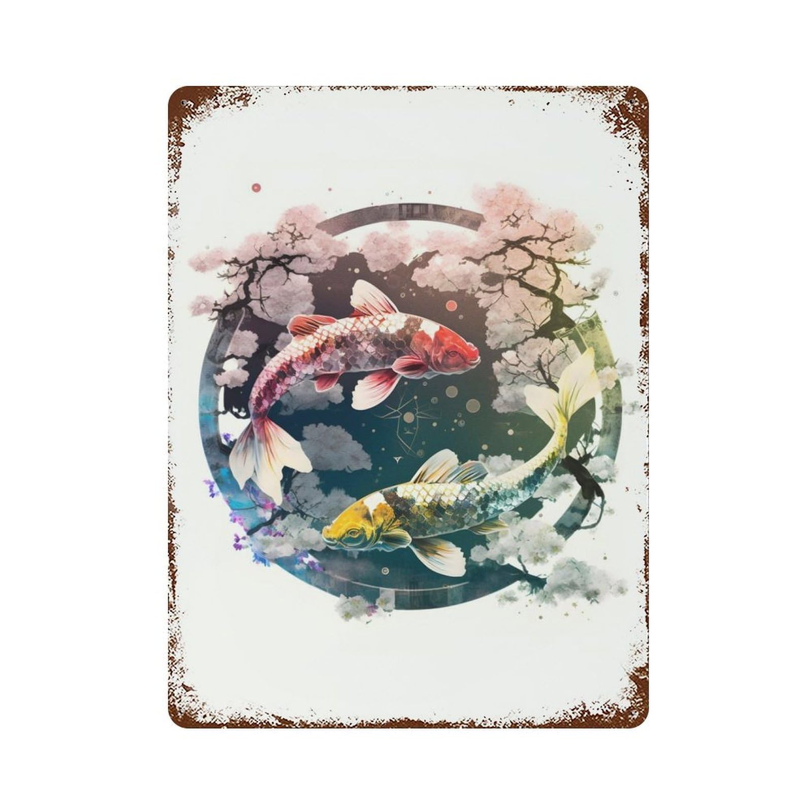 2 Koi Fish Red And Gold Rusty Metal Tin Sign 15.7"x11.8", Ideal for Farmhouse, Kitchen And Entryway Decor