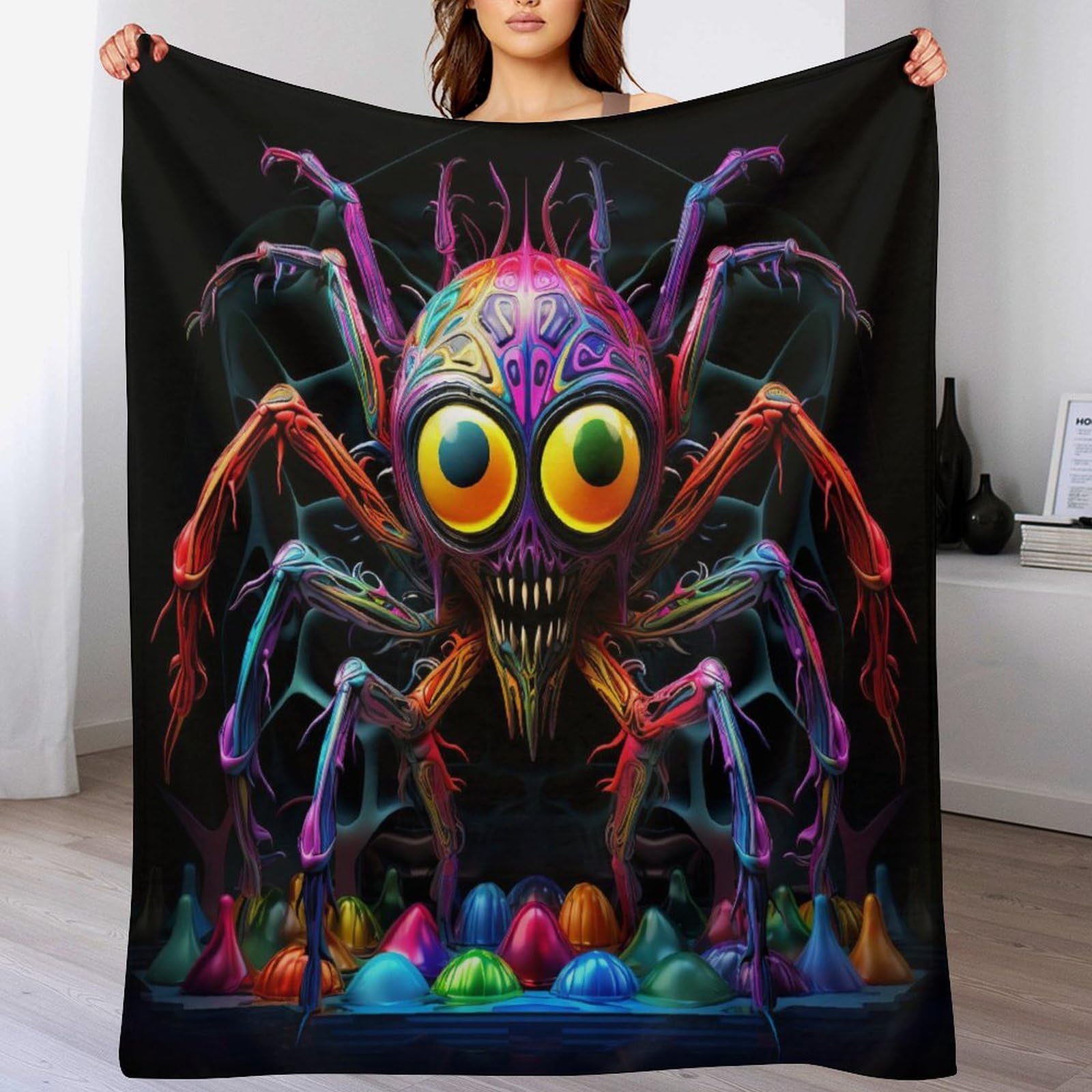 Plaid araignée 3D douillet en flannel pour des soirées cinéma cocooning réconfortantes