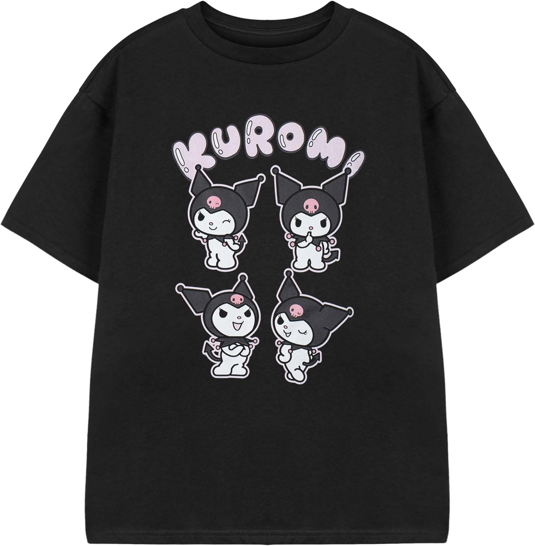 & Friends Kuromi Girls White Short Sleeved T-Shirt | Heart Graphic Tee for Kids | Sanrio Character Top | Cute Apparel for Girls & Teens