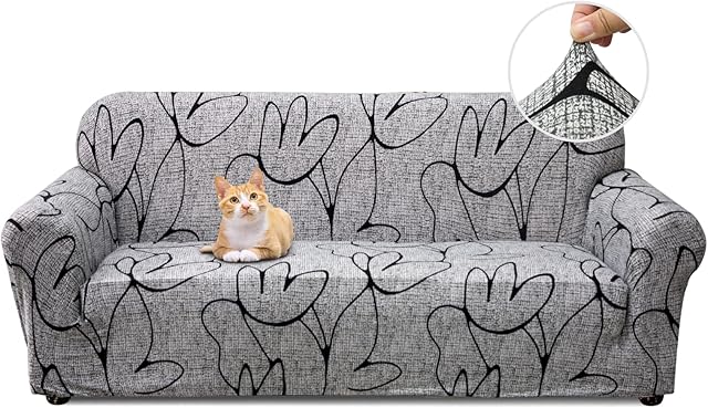 Jaotto Sofa Covers 3 Seater Stretch Sofa Slipcovers Universal Couch Cover 1-Piece Washable Non-Slip Pattern Spandex Polyester Loveseat Sofa Slipcover Protector for Pets,Gray Style