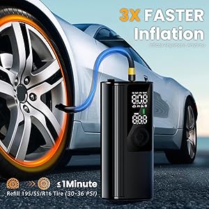 Anycash Tire Inflator Portable Air Compressor, Cordless Air Pump for Car Tires with Digital Pressure Gauge, 150 PSI Fast Tire Inflator for Car, Motorcycle, Bicycle - LED Light and Auto Shut-Off