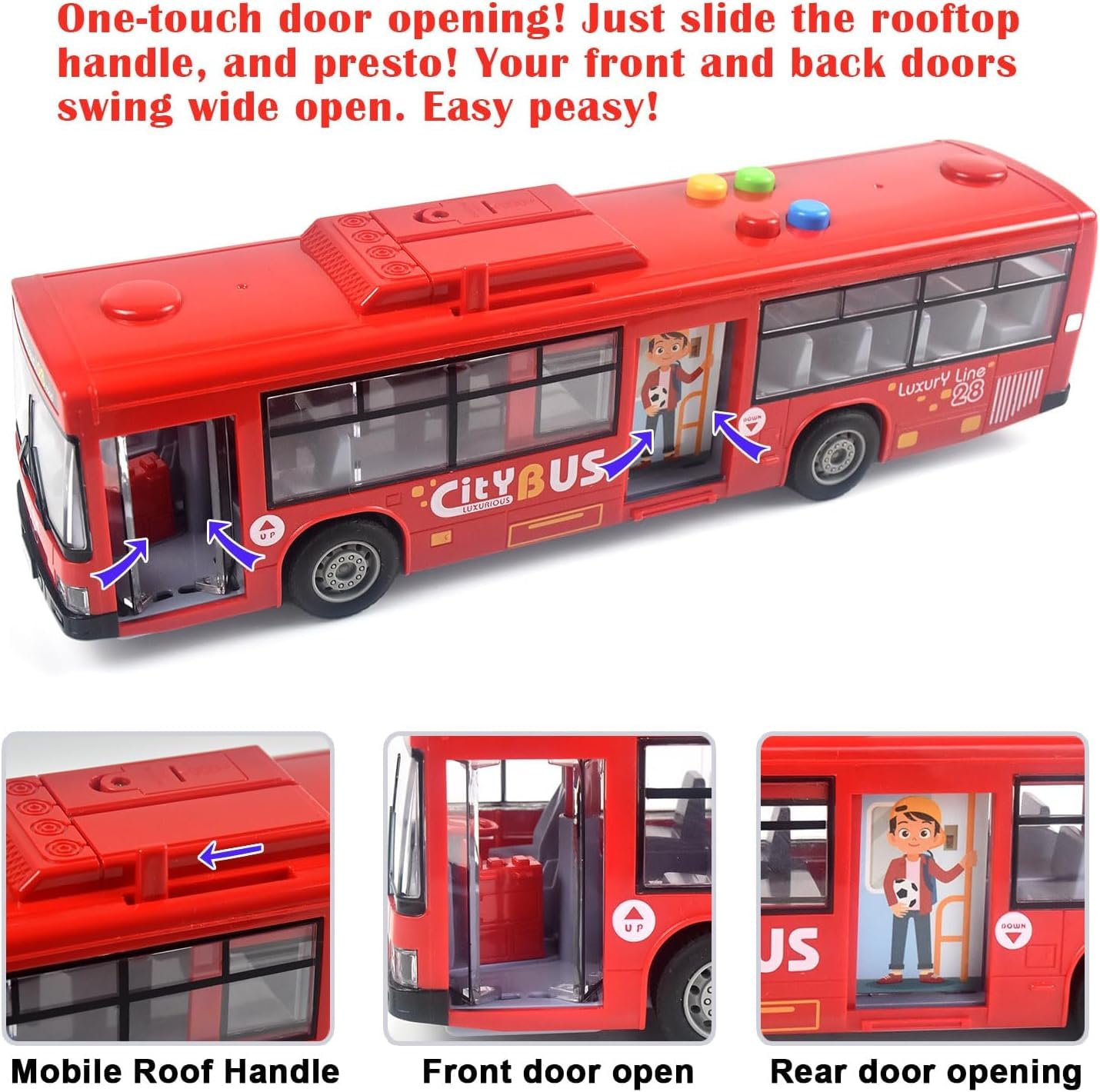 iFunLong Bus Car Toys for 3+ Years old Boy and Girl Gift, Play Vehicles Toy with Lights and Sounds (Red) - Image 4