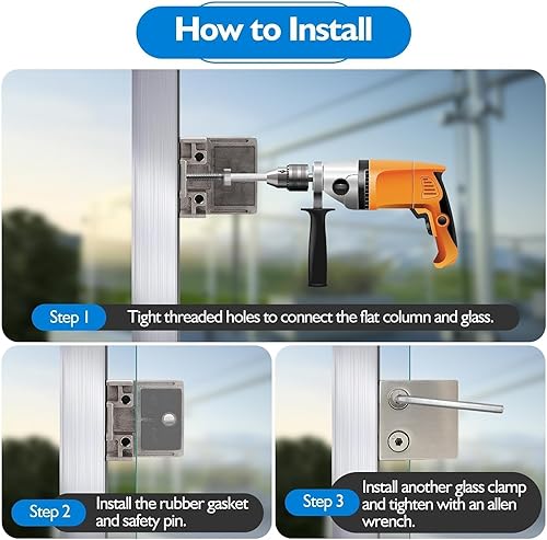 Miniatura 6 de LukLoy 8 abrazaderas de barandilla de vidrio cepillado para barandilla, soportes de vidrio cuadrados de acero inoxidable para 5/16 "-15/32