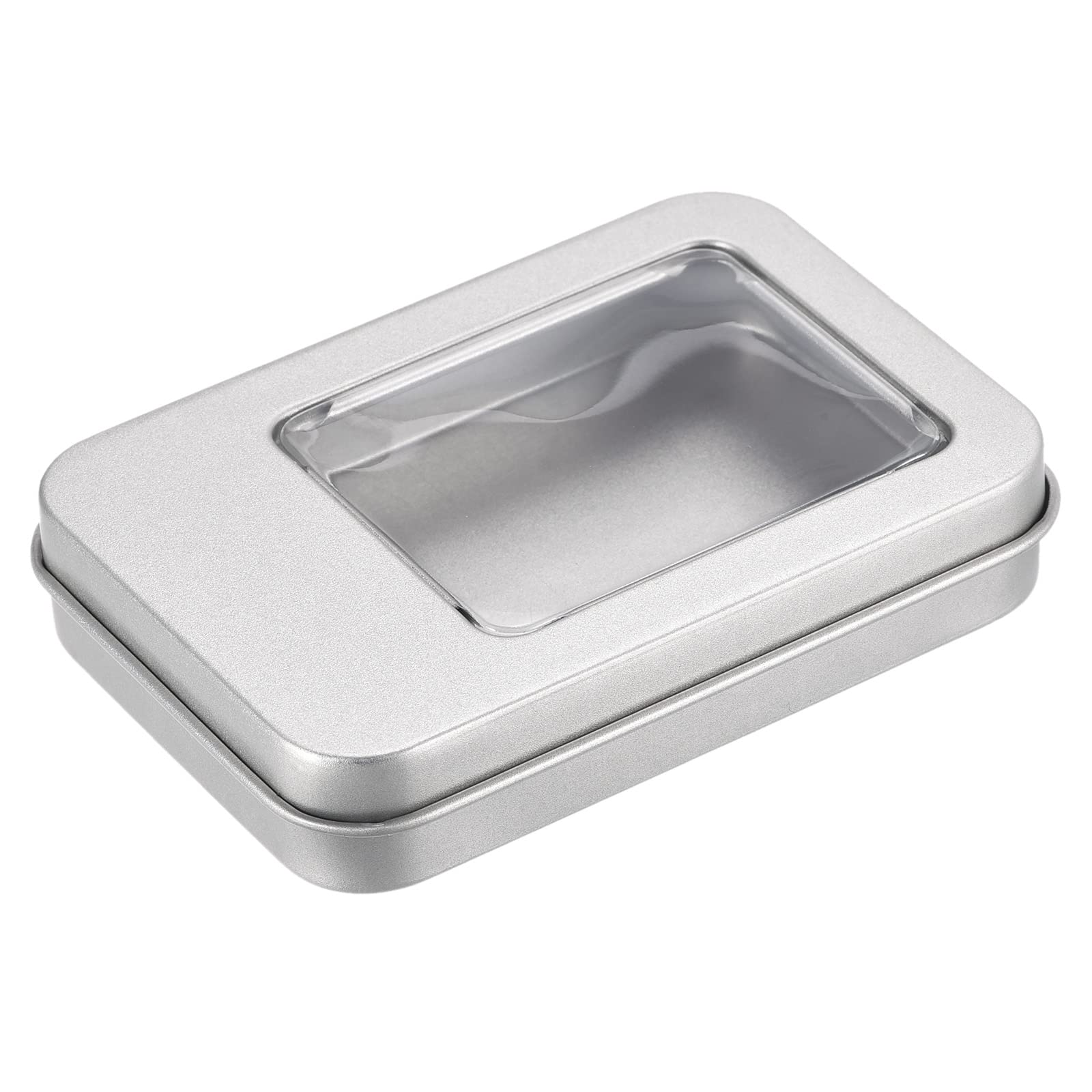 Boîte de rangement rectangulaire en fer blanc avec couvercle transparent pour petits accessoires