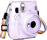 Vista 1 de Funda transparente para cámara instantánea Fujifilm Instax Mini 11, cubierta protectora de PVC duro con correa de hombro extraíble arcoíris y 20