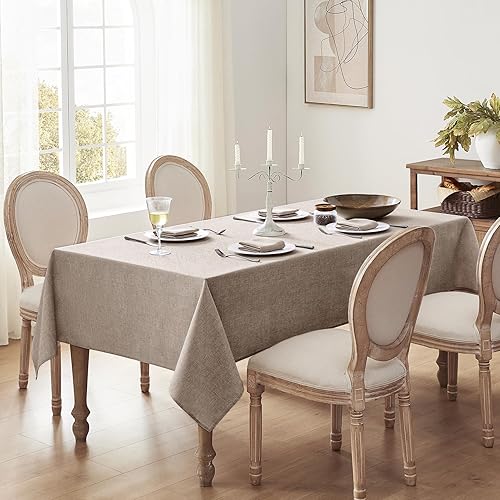 Miniatura 2 de Softalker Mantel rectangular con textura de lino, mantel de arpillera impermeable, lavable, resistente a las manchas, sin arrugas, para cocina,