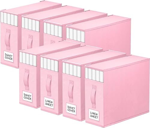 Miniatura 14 de Paquete de 4 Organizadores de Armario para Sábanas y Almacenamiento, Contenedores de Almacenamiento Plegables Resistentes con Ventana y Etiqueta