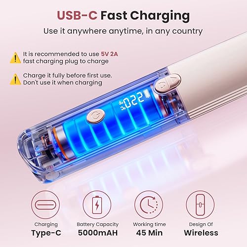 Miniatura 4 de CHIKYO Plancha de pelo inalámbrica 2 en 1 portátil, máximo 440 F, pantalla LED, mini plancha plana recargable para viajes con aceite de argán