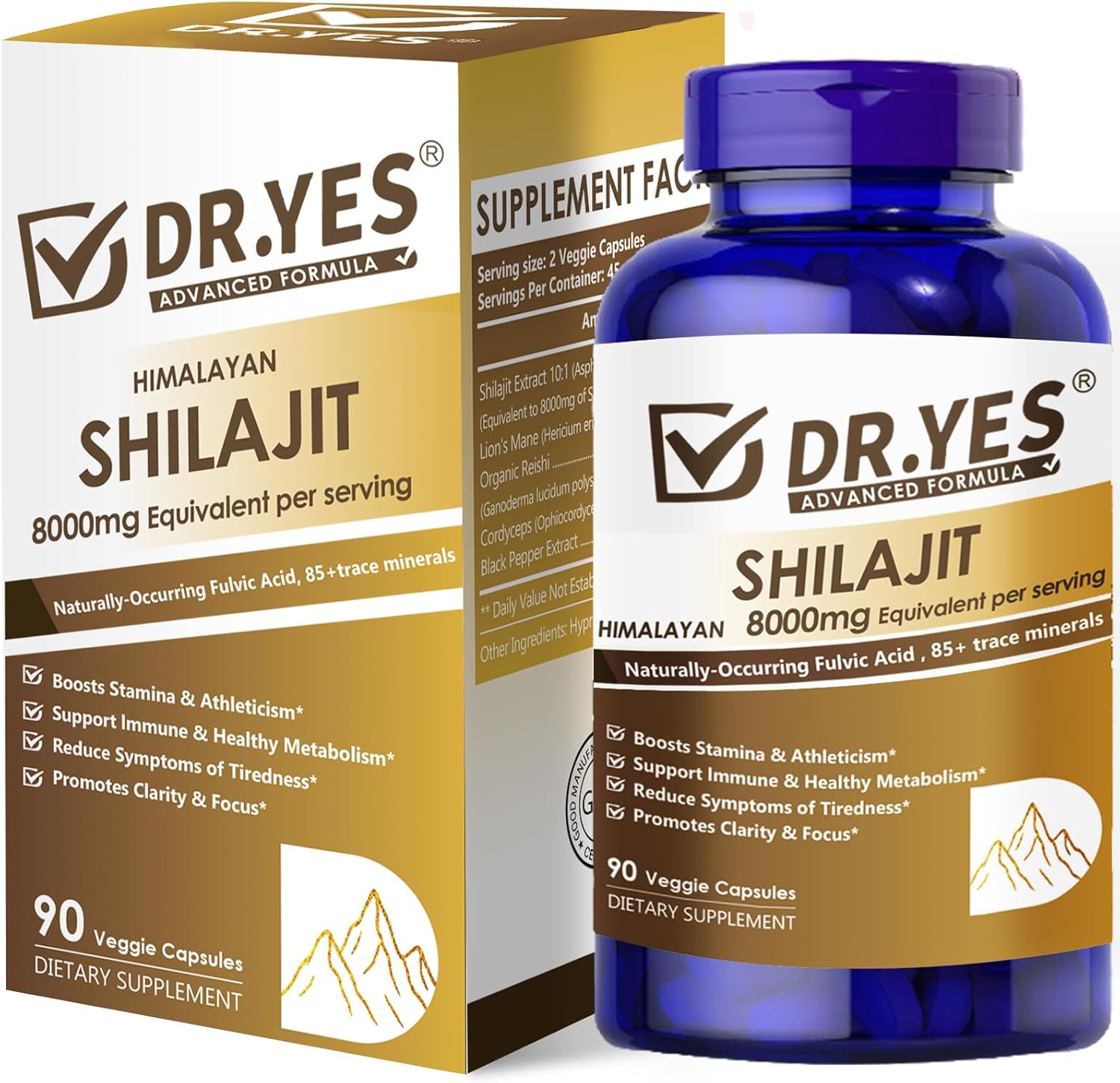 DR.YES Himalayan Shilajit Capsules for Men & Women, Support Energy & Immune, Vegan, Non-GMO, 90 Capsules