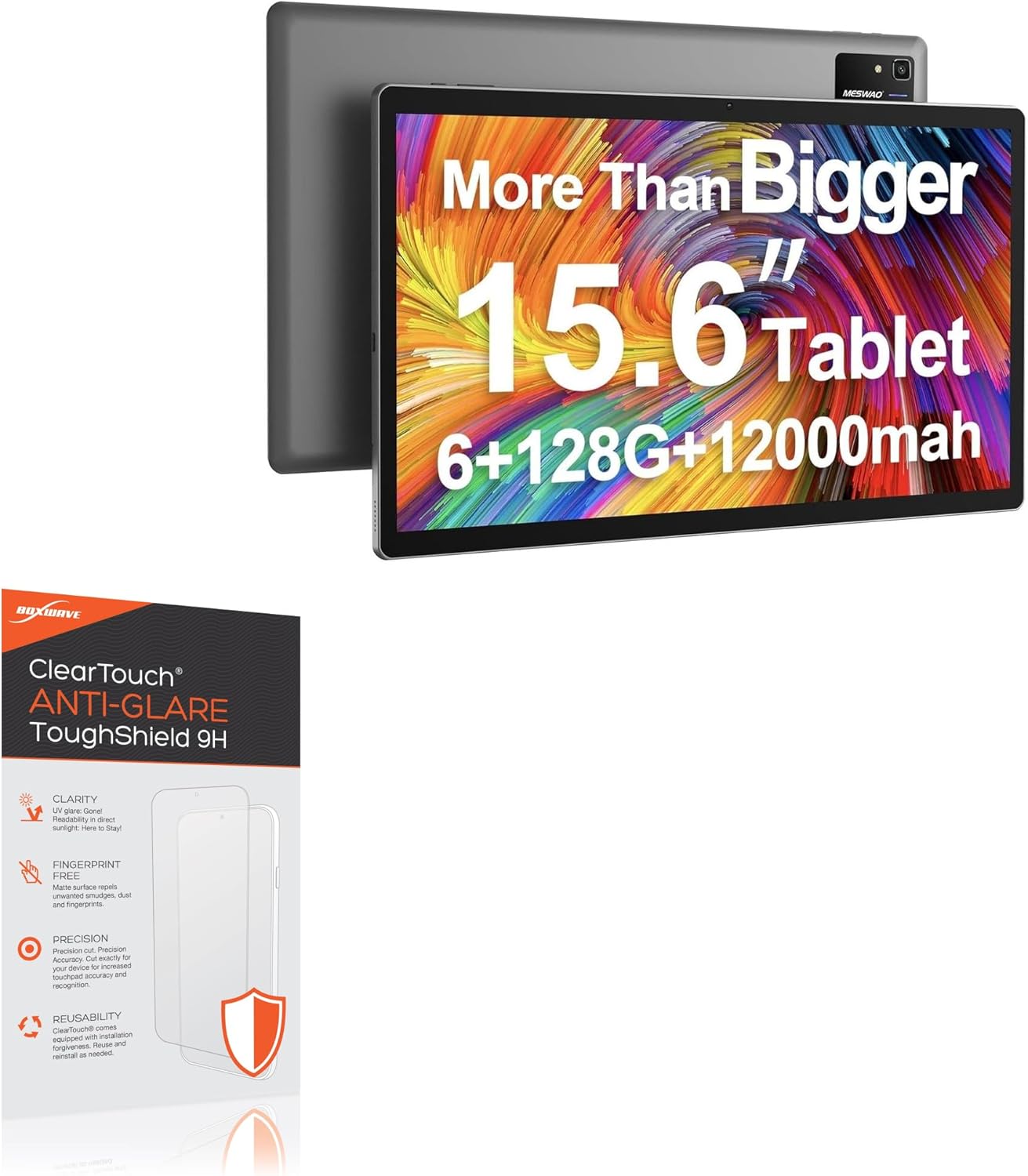 BoxWave Screen Protector Compatible with MESWAO MES-B3 Tablet Android 13 Tablet (15.6 in) - ClearTouch Anti-Glare ToughShield 9H (2-Pack), Anti-Glare 9H Tough Flexible Film Screen Protector