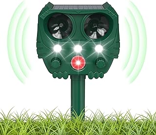 YHmall Ultrasonic Cat Repellent, Solar Powered Animal Repeller Fox Dog Repellent Deterrent with Motion Sensor and Flashing Light for Garden Farm Yard Field Outdoor