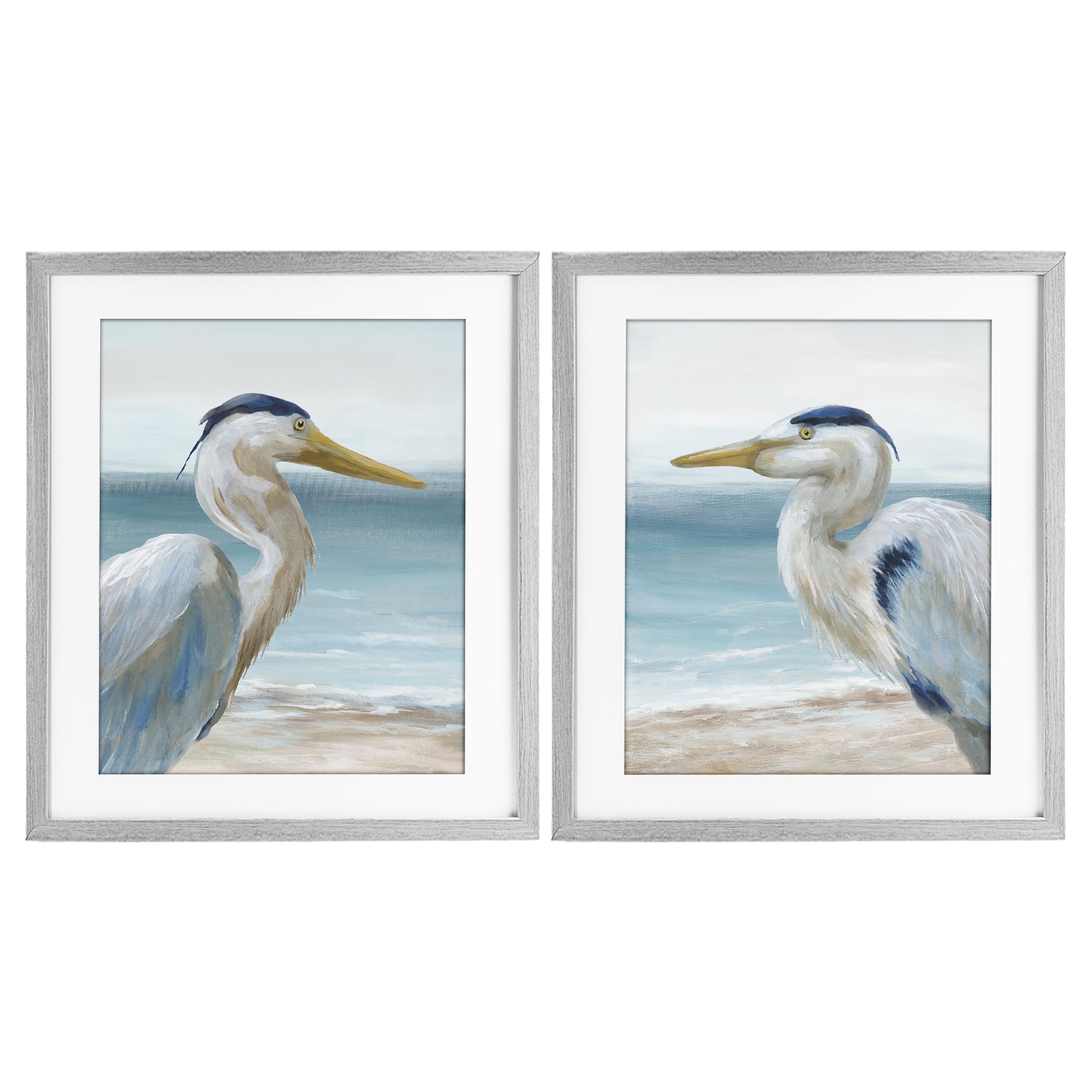 Stupell Industries Serene Coastal Herons Artwork Tranquil Heron Coastal Gaze, 17 X 21 Inch Framed Print Under Glass Set