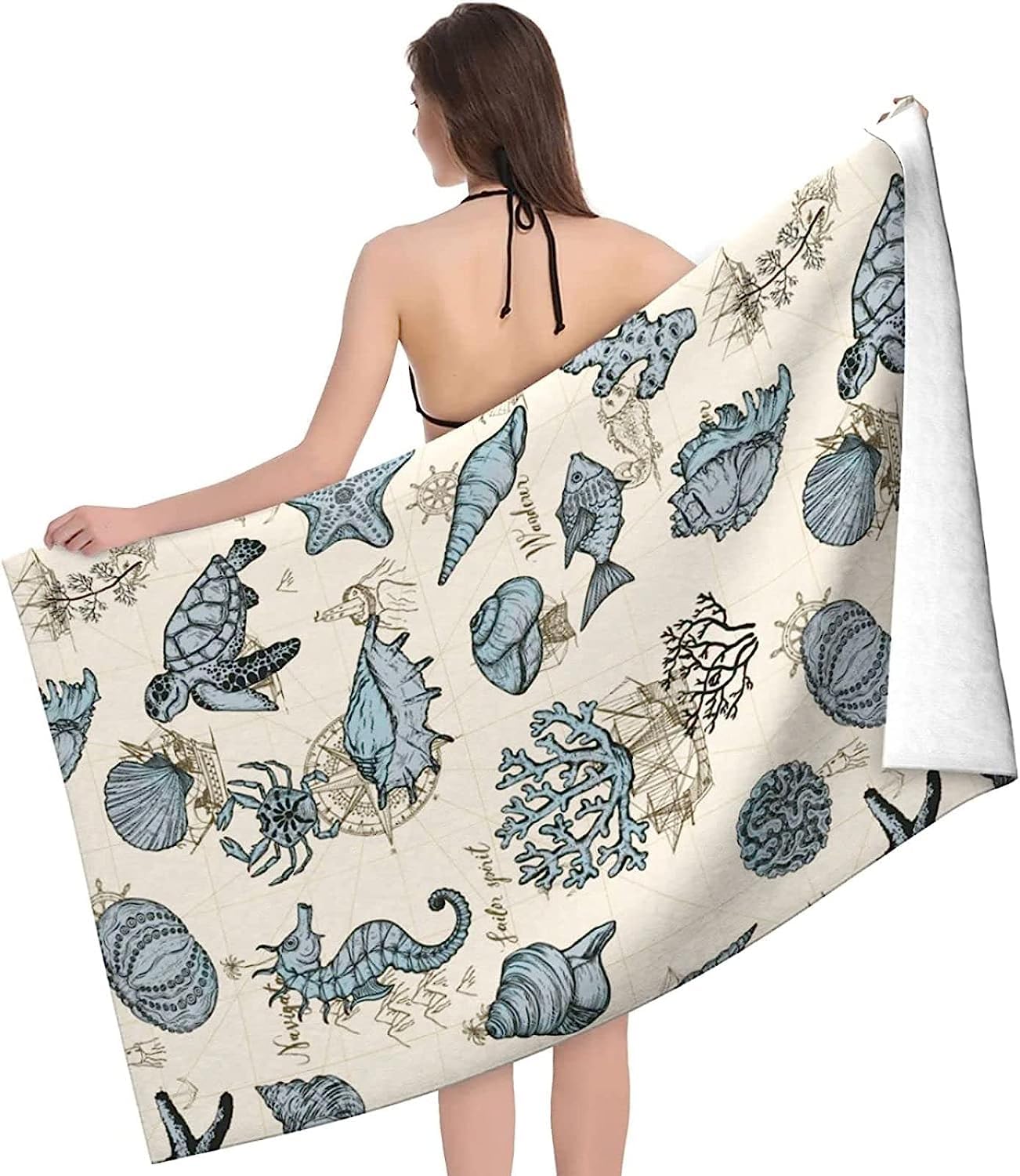 Telo Antisabbia Mare Coperta Da Spiaggia,Telo Mare Microfibra,Perfetto Per Lo Sport, Viaggi, Campeggio, Palestra, Piscina.Telo Mare Grande Guscio Di Pesce Dell'Oceano Xxl 200 X 200 Cm -8M9T