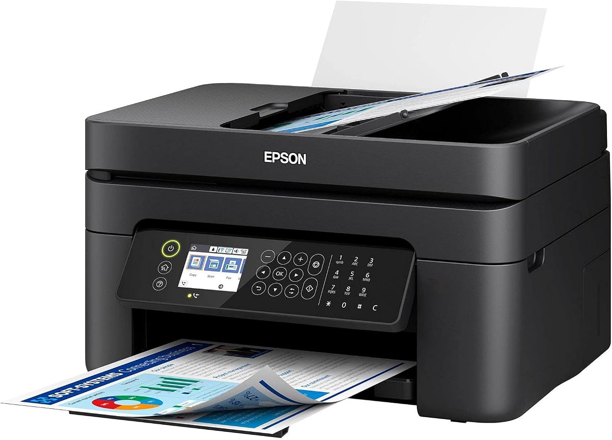 Workforce WF-2850 All-in-One Wireless Color Inkjet Printer, Black - Print Scan Copy Fax - 10 ppm, 5760 x 1440 dpi, Auto 2-Sided Printing, 30-Sheet ADF, Voice-Activated, Vertluna Printer_Cable