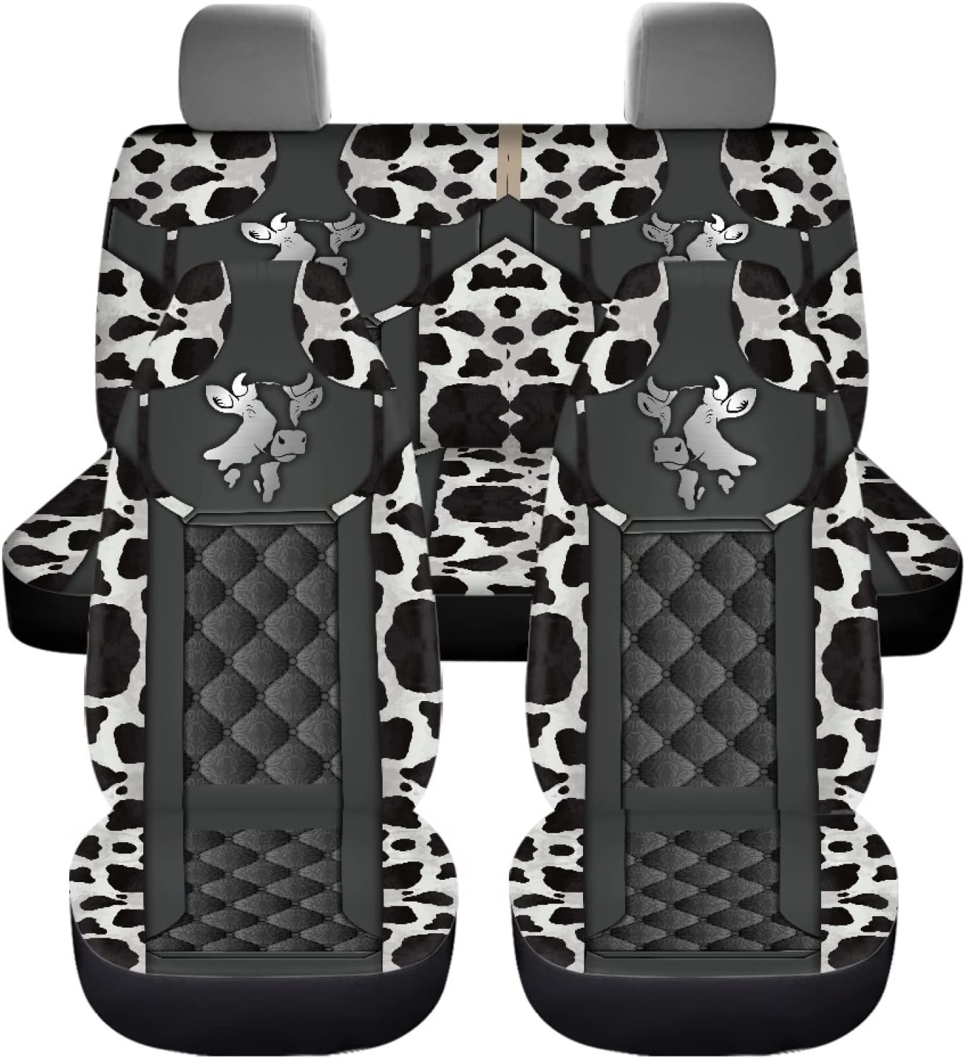 Cow Print Car Seat Cover for Women for Car Auto Interior Accessories Front and Rear Bench Back Seat Cover Full Set Soft Auto Interior Easy to Clean
