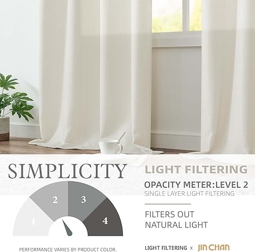 Miniatura 5 de jinchan Cortinas texturizadas de lino de 84 pulgadas de largo, cortinas de granja para sala de estar, cortinas de tejido casual con pestaña trasera,