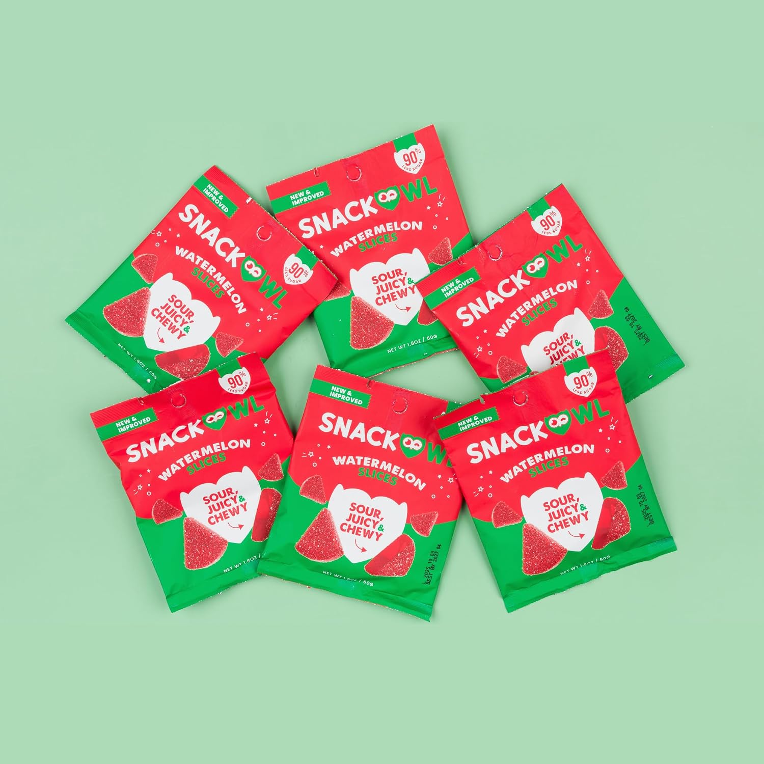 Snack Owl Vegan Sour Gummy Candy – Gluten Free, Low Calorie Candy - Guilt Free & Delicious Healthy Gummy Snacks - (Watermelon Slices)