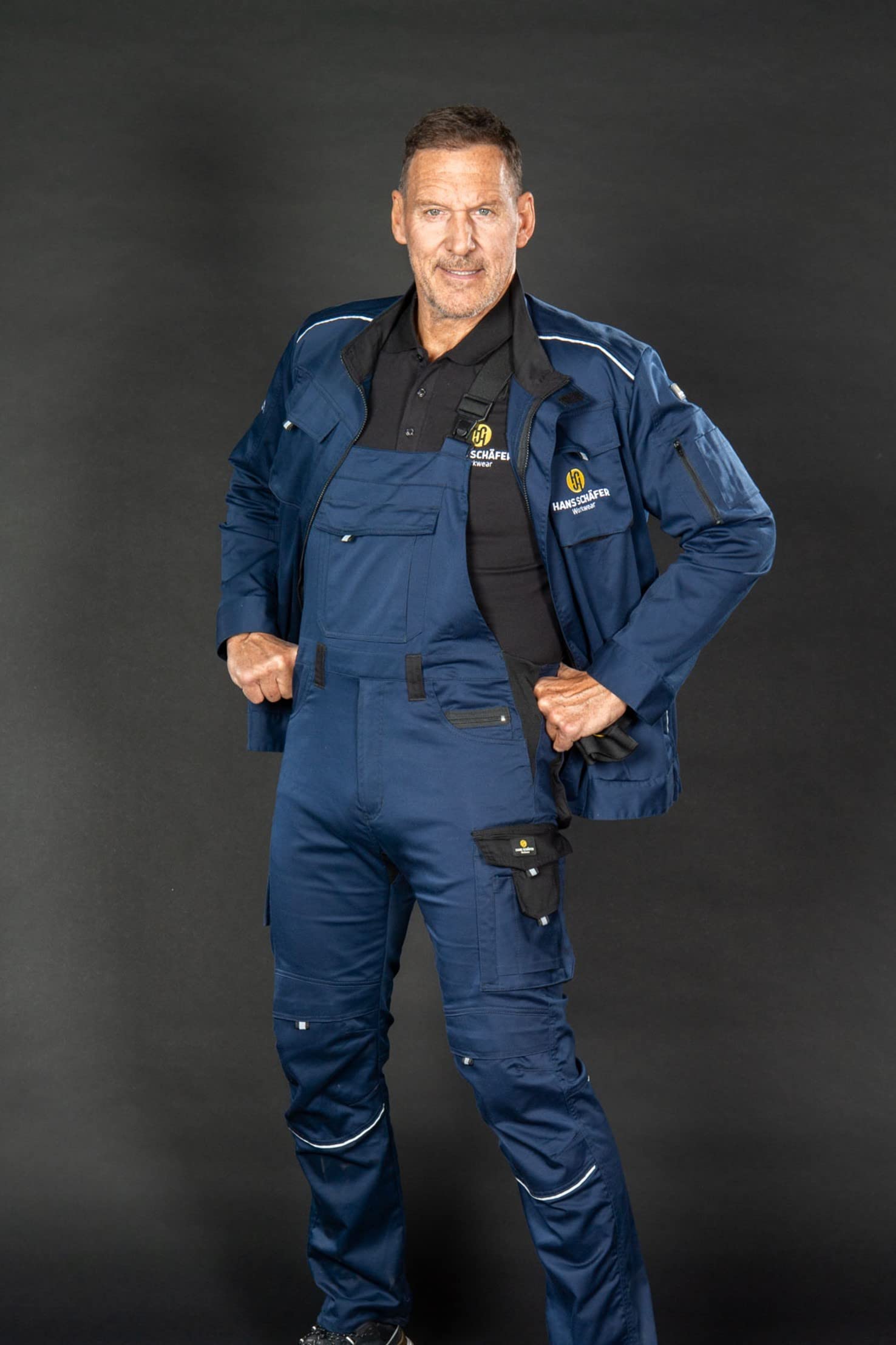 HSW Professional – Pantaloni da lavoro cargo da uomo – Salopette da Lavoro alla moda e leggeri con tasche al ginocchio – Navy, 48