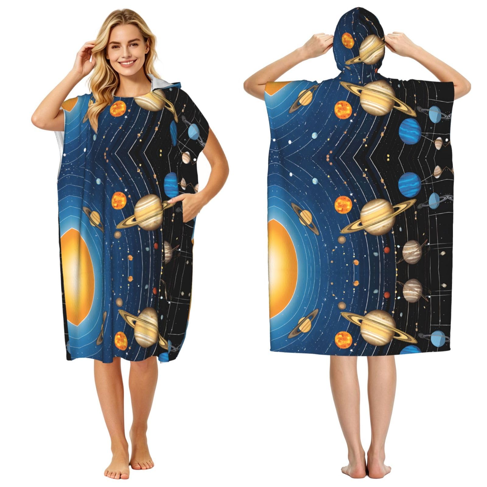 Peignoir à capuche système solaire adulte pour piscine et plage