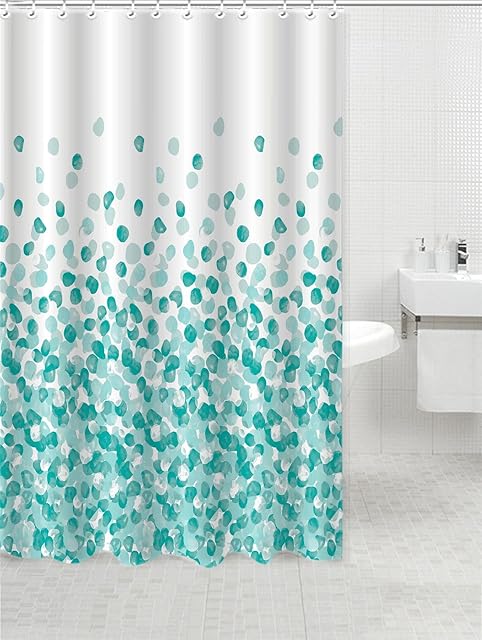 Printed Shower Curtains Modern Designs 12 Ring Hooks 180x180cm, Aqua Pebble