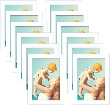 CRUGLA 12 Packs 4x6 Magnetic Picture Frames for Refrigerator, White Peel and Stick Frame Bulk, 4 by 6 Photo Holders for Fridge Dishwasher Whiteboard