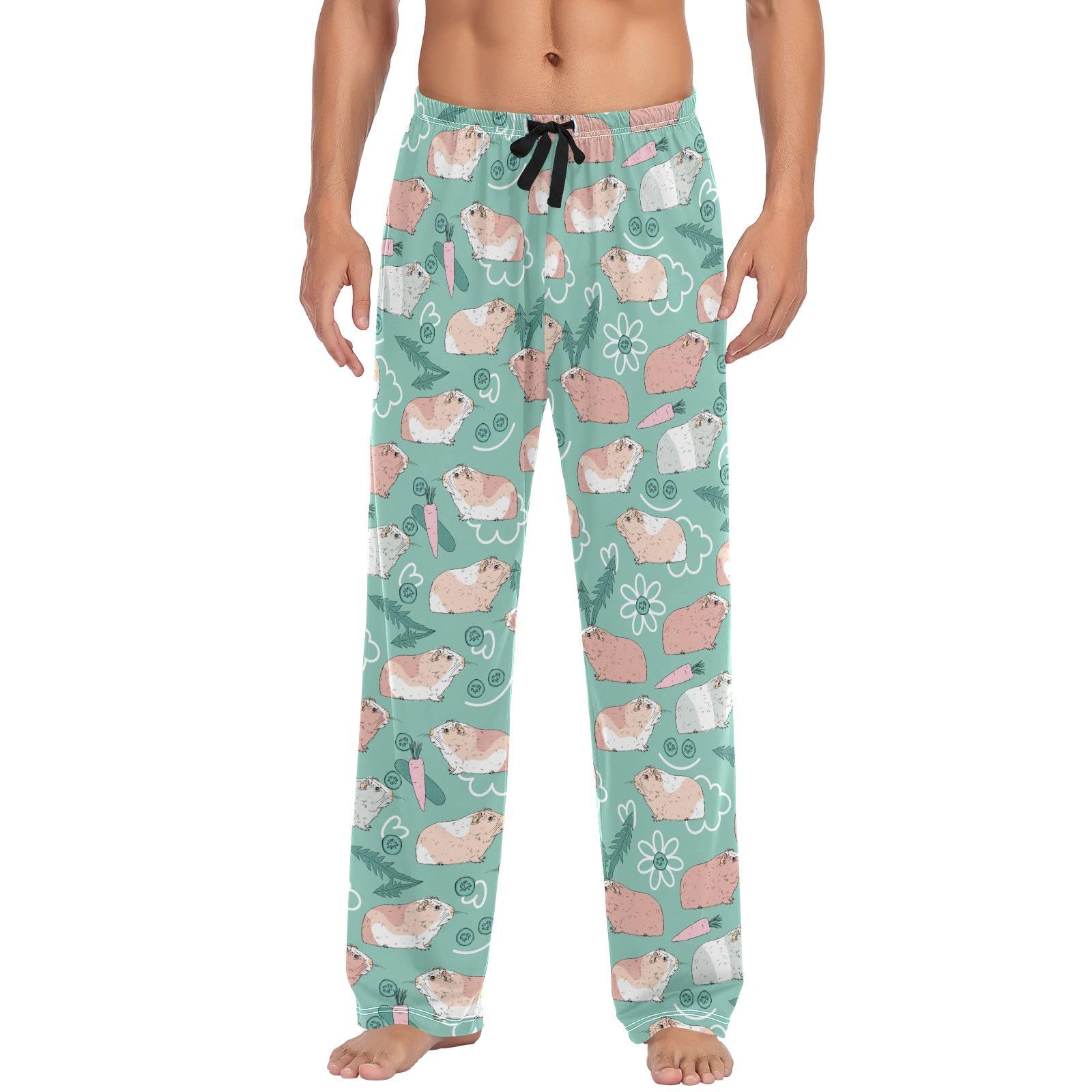 Oudrspo Men's As Pic Pajama Pants-Adorable Guinea Pigs Print, Loose Lightweight Pjs Lounge Sleep Bottoms With Pockets Drawstring