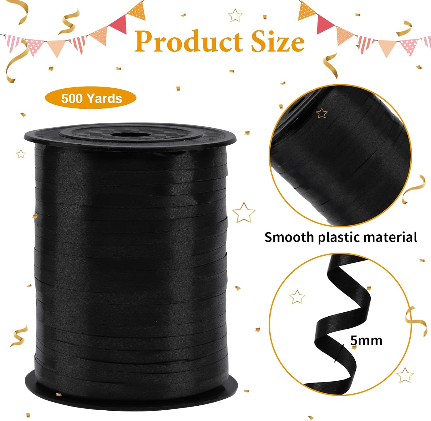 500 Yards Black Curling Ribbon for Gift Wrapping, Balloon String Ribbon for Craft Flower Bouquet Christmas Birthday Party Decoration
