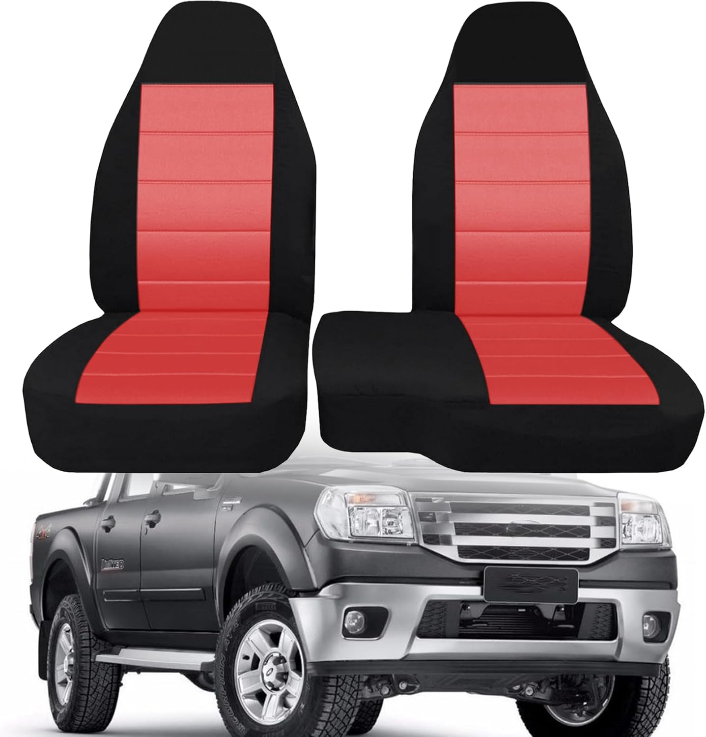 2PCS 60/40 High Back Bench Seat Cover with Hooks Compatible with Ford Ranger 2004 2005 2006 2007 2008 2009 2010 2011 2012 - Red