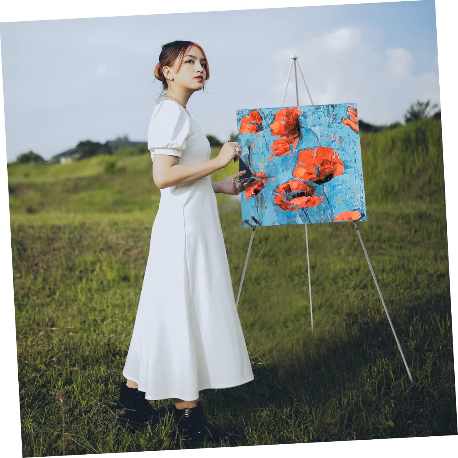 Veemoon Portable Art Easel Easy Folding Display Stand for Tabletop Art Metal Paint Easel for Wedding Sign