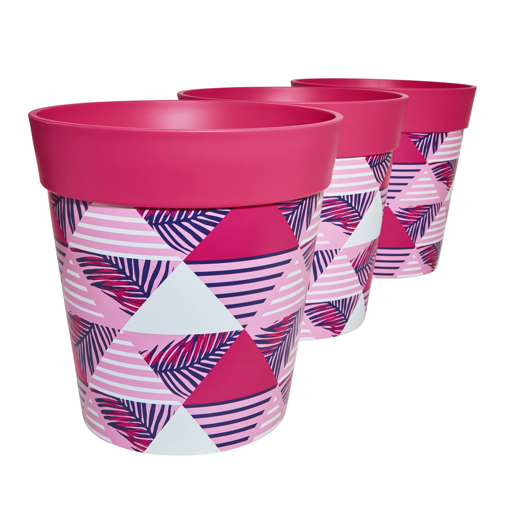 Hum Flowerpots Pink Geometric Set Of 3 Triangles Colourful Planters, Indoor/Outdoor Pots 22Cm X 22Cm (14 Designs Available)