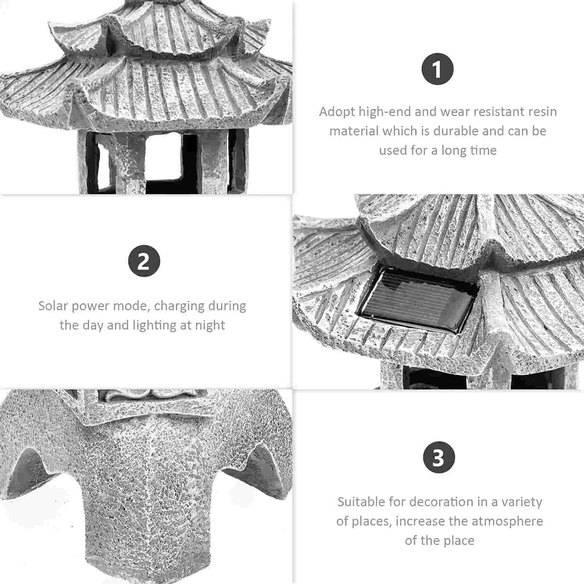 Retro Solar Pagoda Lampa Ogrodowa Wieża Oświetleniowa Statua Ltern Ip55 Wodoodporna Słoneczna Lampa Led Rzeźba Na Zewnątrz Trawnik Wystrój Ogrodu, 1pc