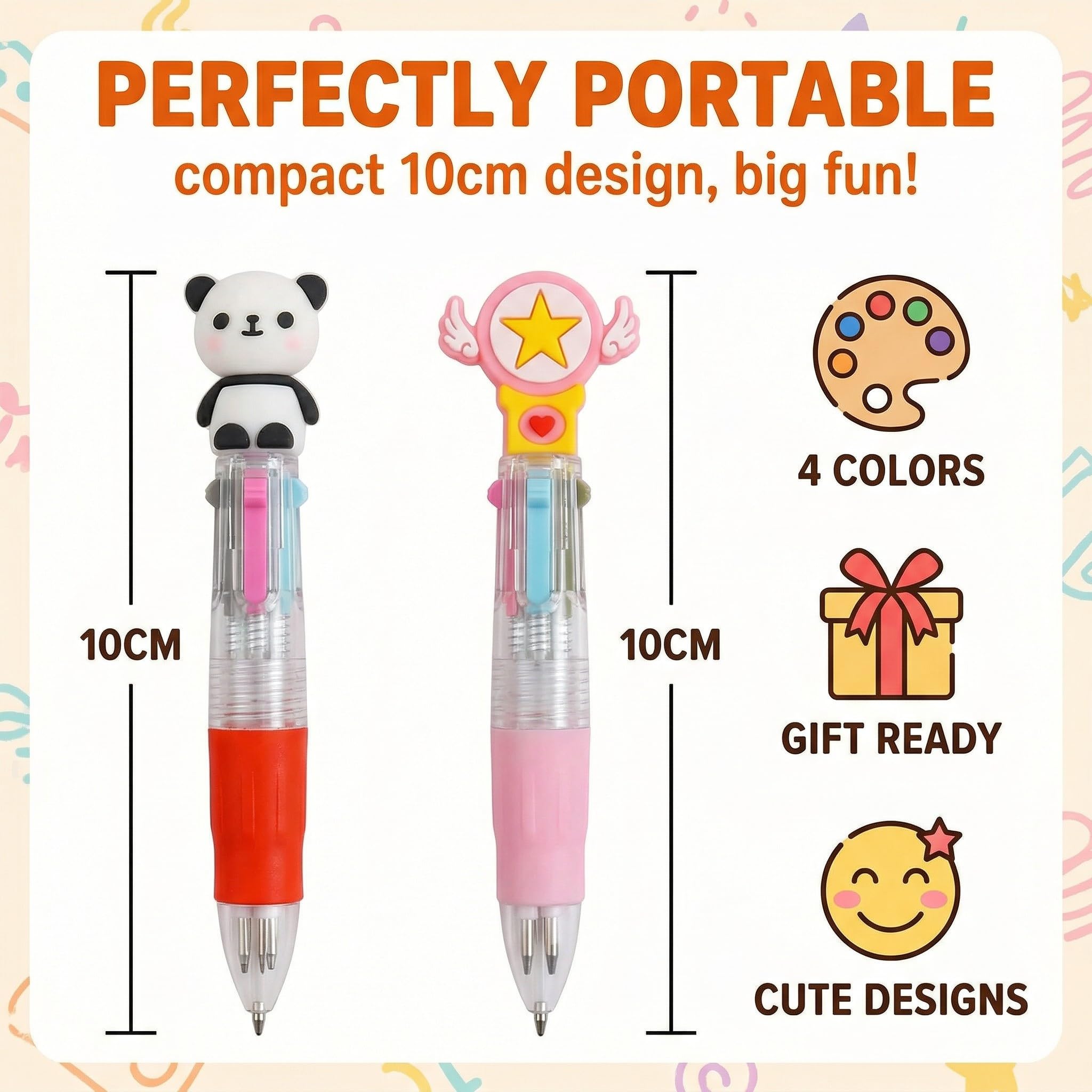 Penne Multicolore 4 Colori 15 Pezzi con Animali Kawaii Gadget Compleanno Bambini
