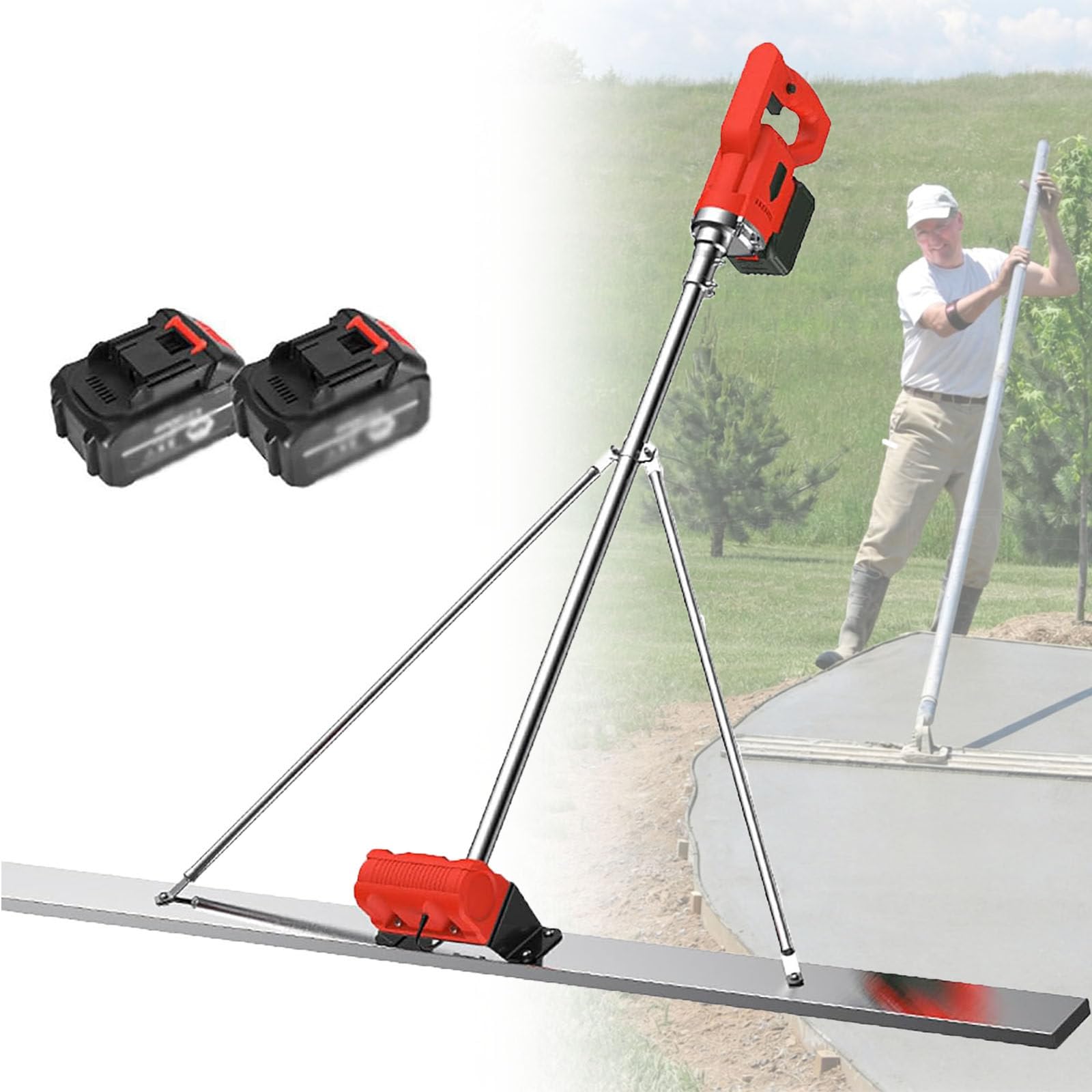 ylpddmm Power Concrete Screed, Power Screed Concrete Finishing Vibra Tool 2M-2batteries
