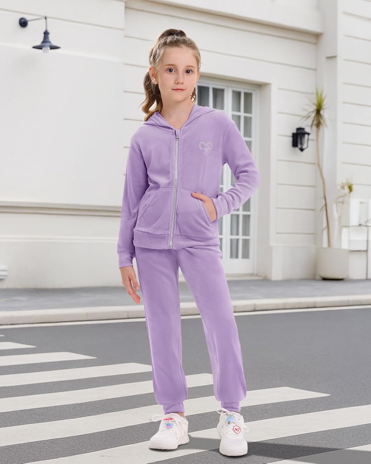 Stelle Girls Velour Tracksuits 2 Piece Sweatsuit Outfit Zip Up Hoodie and Jogger Sweatpants Athletic Clothing Sets - Image 4