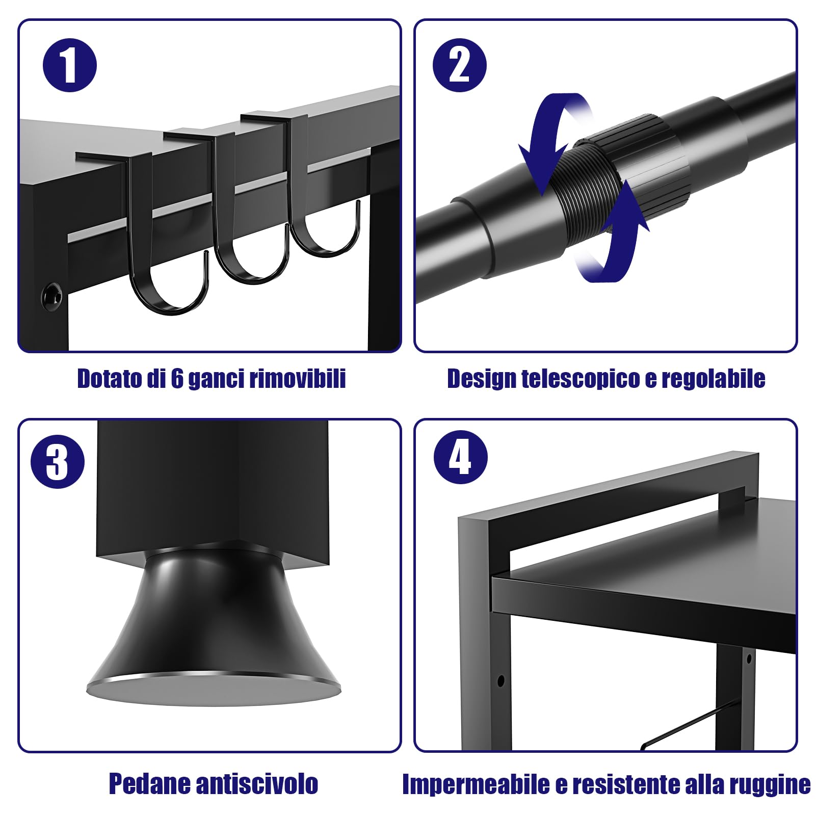 Scaffale Microonde Regolabile VIPNAJI - Ripiano Cucina Salvaspazio, Acciaio Carbonio, Con Ganci - Foto 3