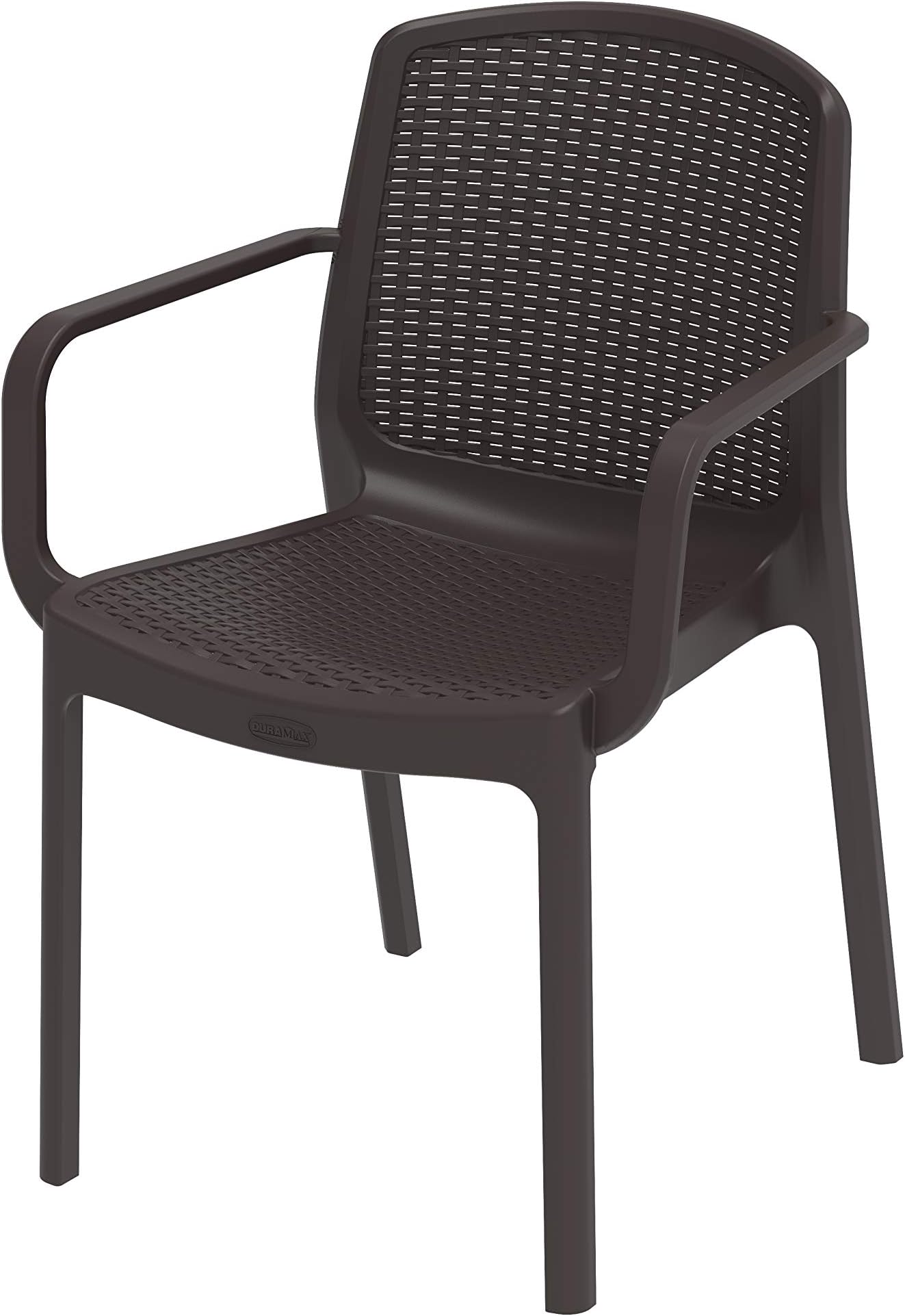 DuramaxCedarattan Plastic Armchair, Indoor & Outdoor Garden, Patio, Home, Picnic, Party, & Dining, Sturdy & Durable, Weatherproof, UV Resistant & Stackable, Rattan Chair, Brown
