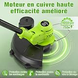 VOERJIA Débroussailleuse Électrique sans Fil 21V avec Écran LCD, Coupe-Bordure à Roues (30cm), Avancement Automatique du Fil, 8 Bobines Incluses, Tête Réglable et Multifonction. (Set Jardin Pro) - 5