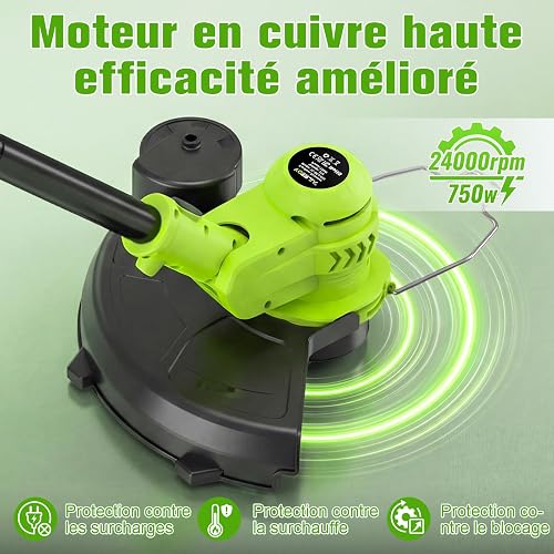 VOERJIA Débroussailleuse Électrique sans Fil 21V avec Écran LCD, Coupe-Bordure à Roues (30cm), Avancement Automatique du Fil, 8 Bobines Incluses, Tête Réglable et Multifonction. (Set Jardin Pro) - 5