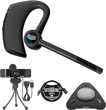 blueparrott m300 xt in ear bluetooth headset with noise cancelling microphone for ios android bundle with blucoil 1080p usb webcam usb conference s