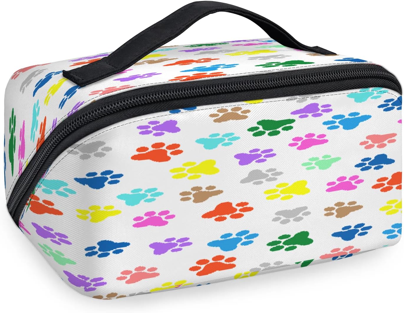 Colorful Cute Pet Footprints Travel Makeup Bag, Women's Waterproof Polyester Makeup Storage Bag, Large Capacity Makeup Bag with Divider, Ideal Gift for Travel.