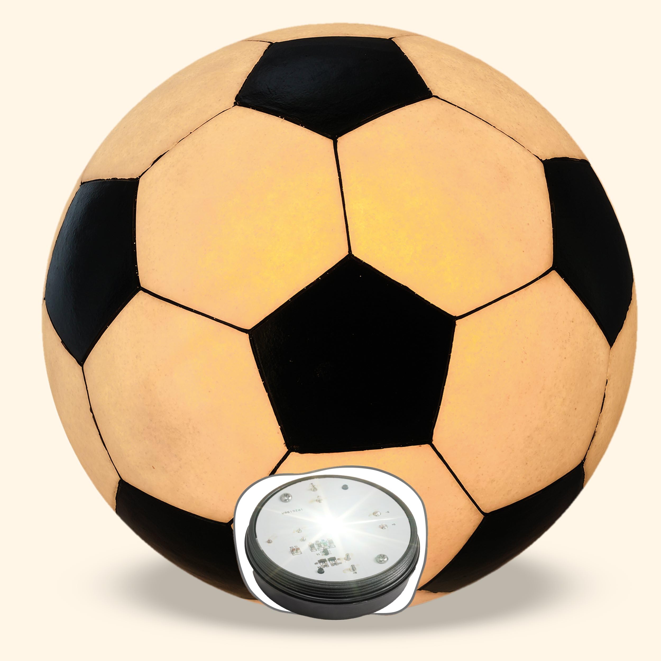 Esotec Fußball Solarkugel, Gartenkugel Ball, 27cm, Akku, Solarlampe, Solarleuchte, Balkondeko, Terrassendeko, LED Leuchtkugel, Gartenbeleuchtung, Gartenfigur, 5500K, außen, wetterfest, 102687