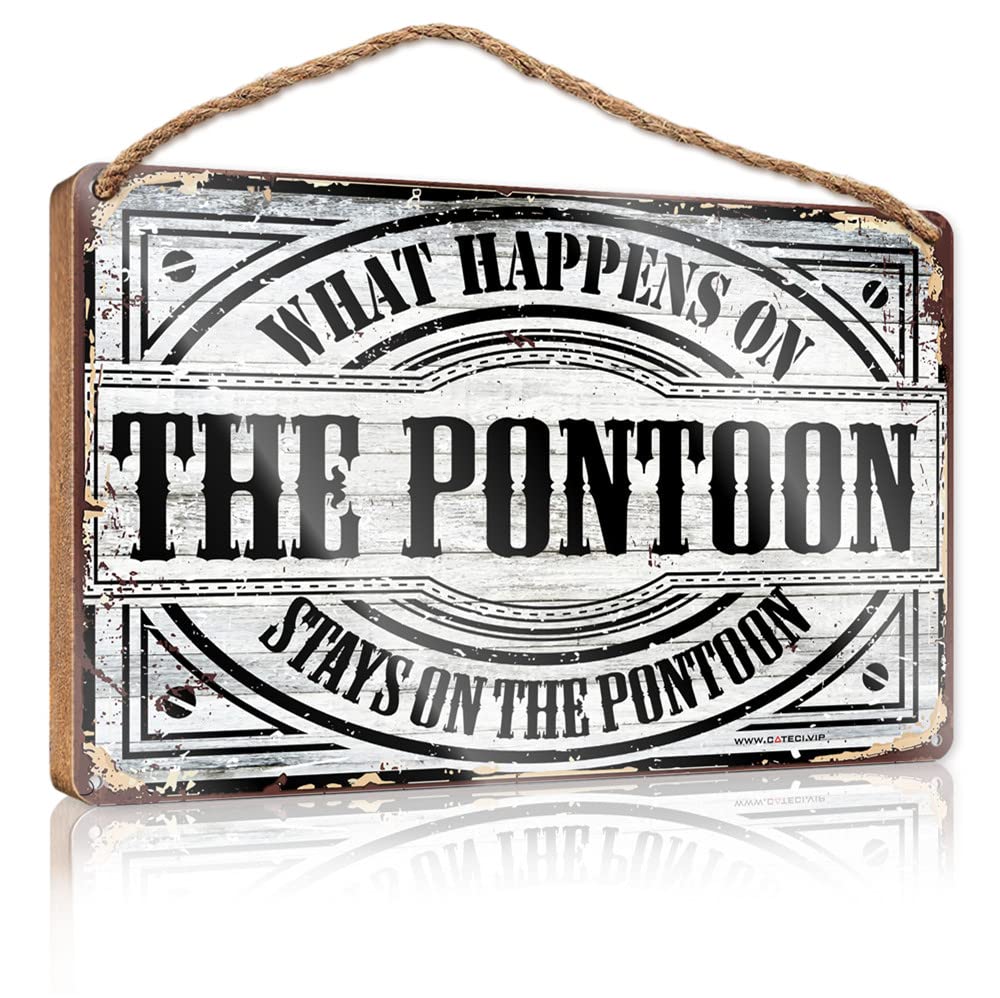 DTHA Plaque Sign What Happens On The Pontoon Stays On The Wooden Sign Bar Signs For Home Decor Farmhouse Door Decor(15X28CM)