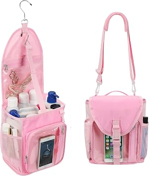 Ethereal Shower Caddy Portable, Mesh Shower Caddy Bag for College Dorm Room Essentials, Hanging Shower Bag for Gym, Camping, BeachPink