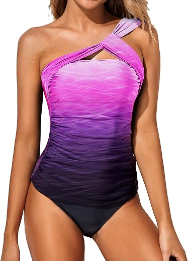 Tempt Me - Women's Two Piece Tankini Swimsuit with One Shoulder and Bottom